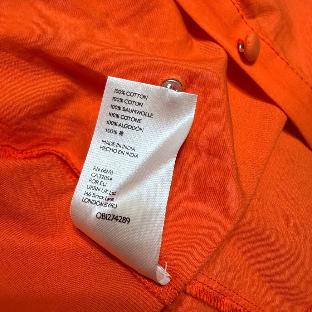 Anthropologie Orange Eyelet Puff Sleeve Blouse Tie Neck Button Front XSP - Picture 9 of 10